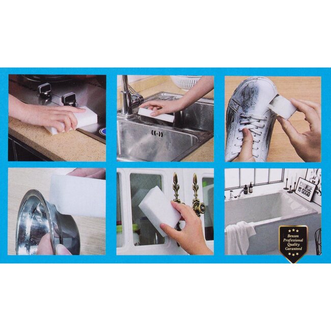 Benson Magische wonderspons - krachtig, herbruikbaar, 9,5 x 6 cm - 4 stuks