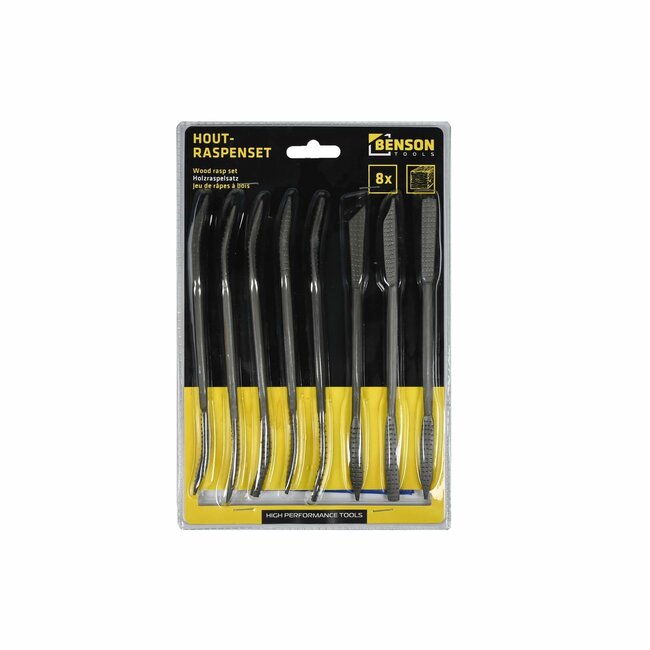 Benson 8-delige houtrasp set - massief staal - ideaal voor hout en speksteen - 185 mm