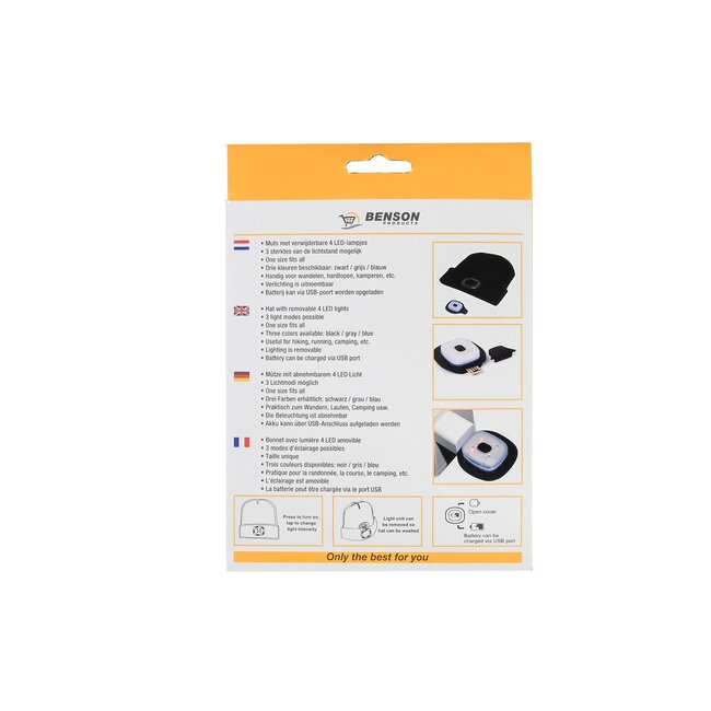 Benson Warme muts met oplaadbare LED-verlichting - Mix kleur - Drie lichtstanden