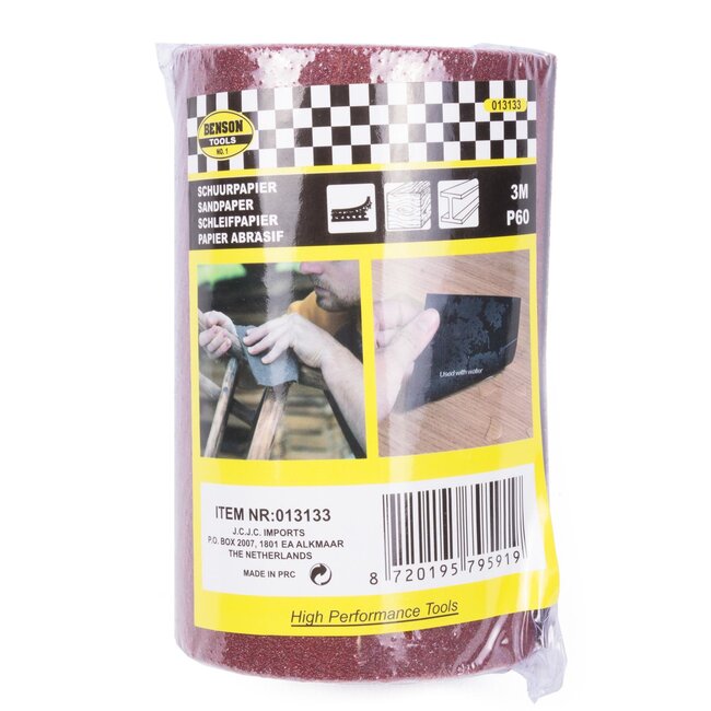 Benson Schuurpapier op rol - korrel 60 - 3 meter - flexibel en duurzaam