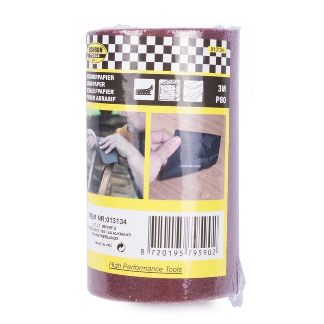 Benson Schuurpapier op rol - 3 meter - korrel 80 - flexibel en duurzaam