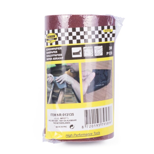 Benson Schuurpapier rol - 3 meter - Korrel 120 - Flexibele steunlaag - 115 mm breed
