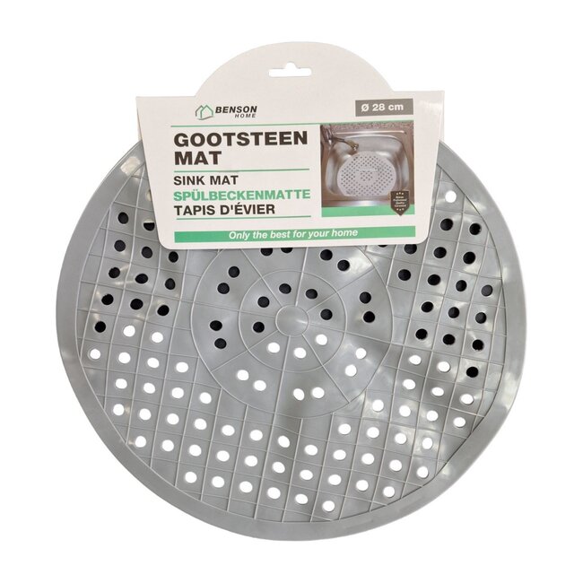 Benson Ronde gootsteenmat - PVC - Beschermend - Grijs - Ø 28 cm