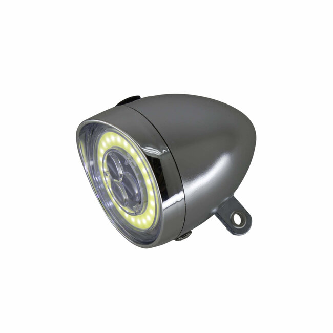 Benson Retro fietskoplamp - 3 LED's - COB ring - chroom - 12 lux - inclusief batterijen