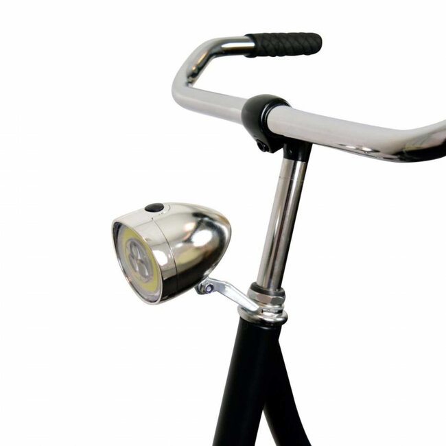 Benson Retro fietskoplamp - 3 LED's - COB ring - chroom - 12 lux - inclusief batterijen