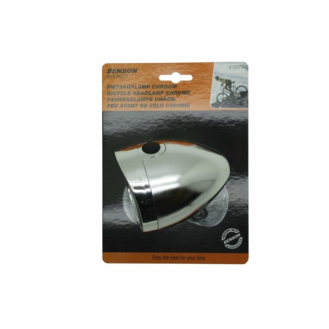 Benson Retro fietskoplamp - 3 LED's - COB ring - chroom - 12 lux - inclusief batterijen