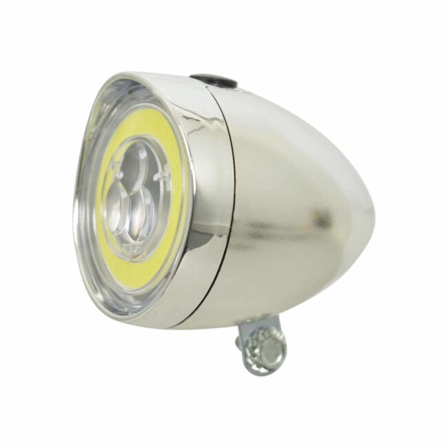 Benson Retro fietskoplamp - 3 LED's - COB ring - chroom - 12 lux - inclusief batterijen