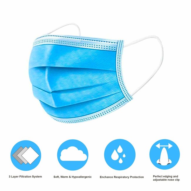Benson Wegwerpmaskers - 3-laags - Comfortabel - Verstelbaar - 50 stuks