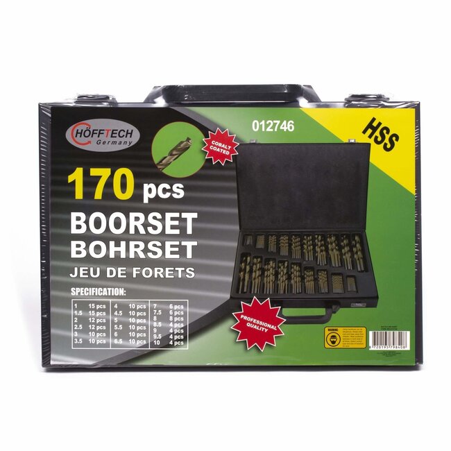 Hofftech 170-delige HSS boorset - Cobalt coating - 1-10 mm - Inclusief koffer