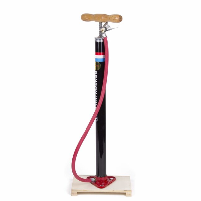Benson Klassieke fietspomp - houten voetplaat - max 3 bar - handmatig - zwart/rood