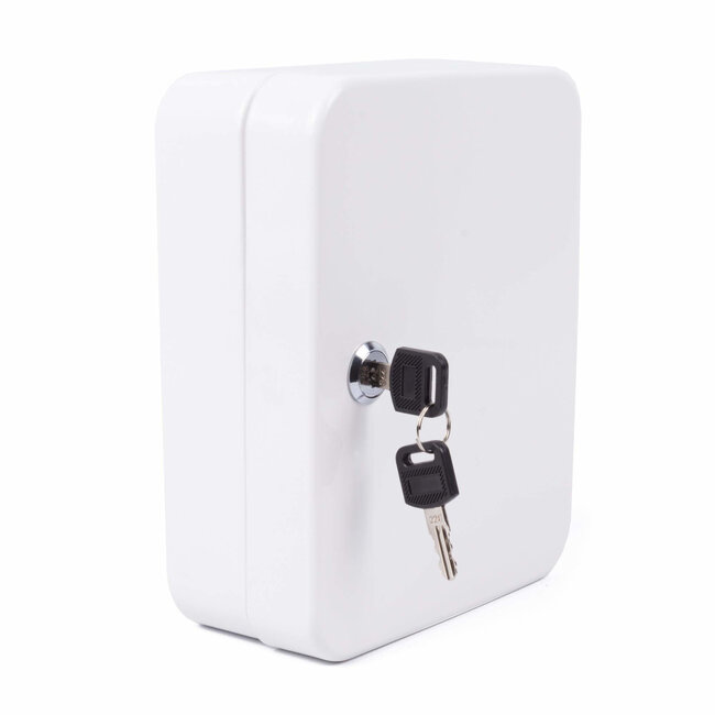 Benson Sleutelbox met 20 haken - genummerd haakrastersysteem - cilinderslot - wandmontage - wit - 16 × 7 × 20 cm