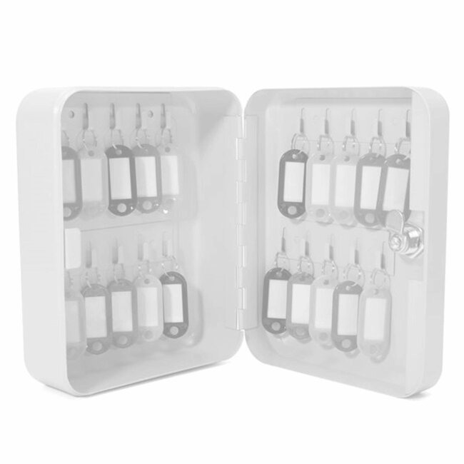 Benson Sleutelbox met 20 haken - genummerd haakrastersysteem - cilinderslot - wandmontage - wit - 16 × 7 × 20 cm