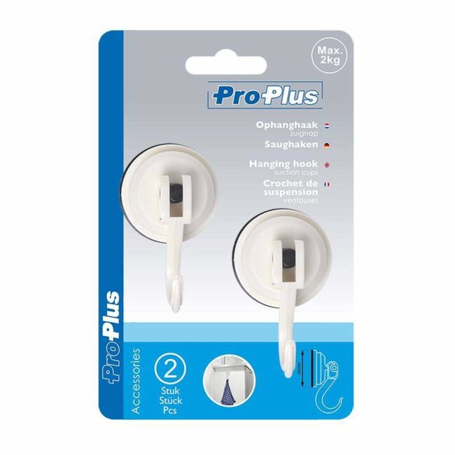 Benson Ophanghaak met zuignap - wit - Ø 35 mm - set van 2 stuks - draagvermogen 2 kg