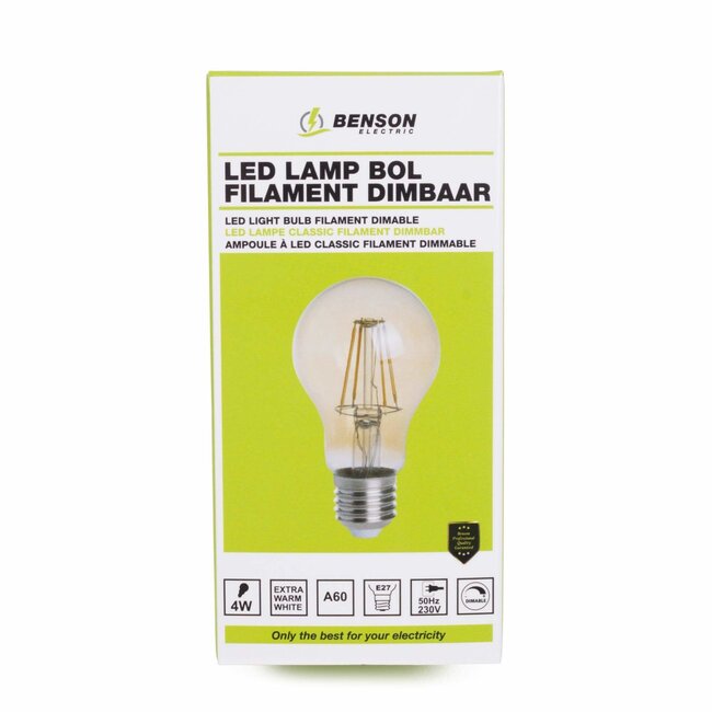 Benson Dimbare retro LED-lamp - warmwit 2200K - amber glas - E27 fitting - 4 watt