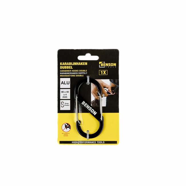 Benson Dubbele karabijnhaak - 40 x 90 mm - zwart - veelzijdig gebruik