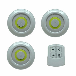 Hofftech Dimbare LED druklampen met afstandsbediening - 3 stuks - timerfunctie - energiezuinig - 9 cm diameter Hofftech Dimbare LED druklampen met afstandsbediening - 3 stuks - timerfunctie - energiezuinig - 9 cm diameter