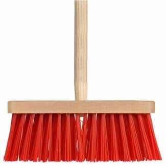Benson Straatbezem - Rood - Kunststof haren - Houten steel 150 cm - Voor bladeren en grof vuil
