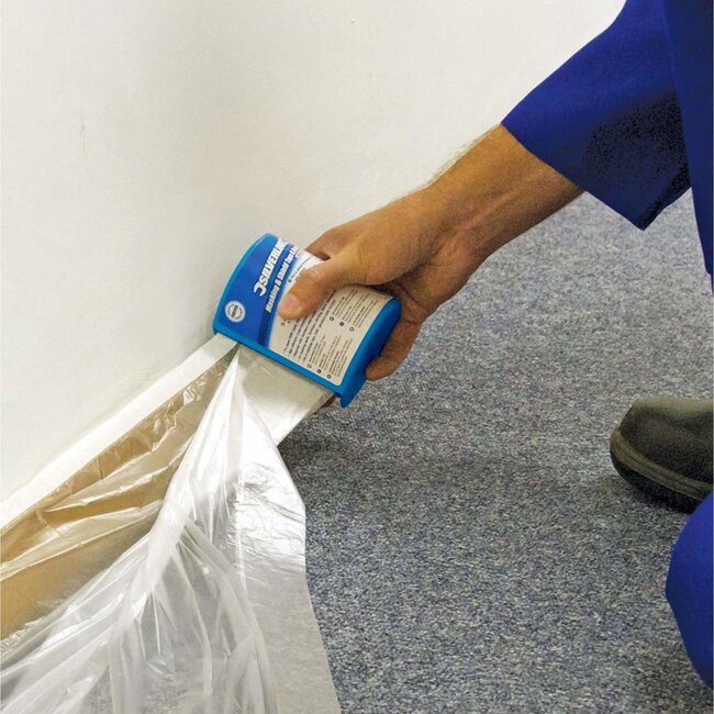 Silverline Afdekfolie met houder - polyethyleen - voorgetapet, rvs mes - 55 cm x 33 meter - transparant - schilderen