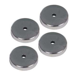 Silverline Magneetset - ferriet - 7,2 kg trekkracht, gat 5 mm - diameter 36 mm, hoogte 7 mm - chroom - 4 stuks - voor montage