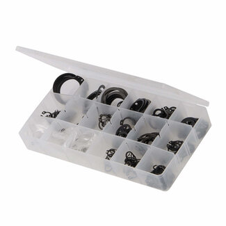 Fixman Borgring assortimentsbox - 255 delig - chemisch gezwart staal - interne maten 6-23 mm - externe maten 7-29 mm Fixman Borgring assortimentsbox - 255 delig - chemisch gezwart staal - interne maten 6-23 mm - externe maten 7-29 mm