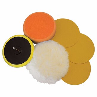Silverline schuur- en polijstset - kunststof/lamswol - schuren en polijsten - 125 mm - oranje - 6-dlg - autolak metaal en kunststof