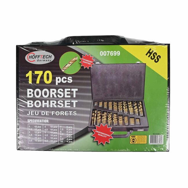 Hofftech 170-delige HSS titanium boorset - veelzijdig en duurzaam - inclusief metalen koffer