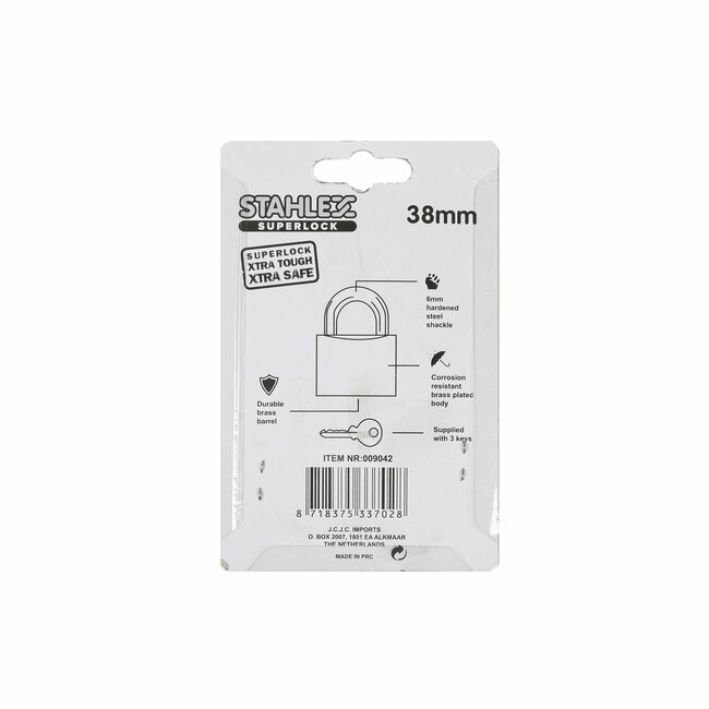 Stahlex Hangslot - middelmaat - geharde beugel - 38 mm - 10 stuks