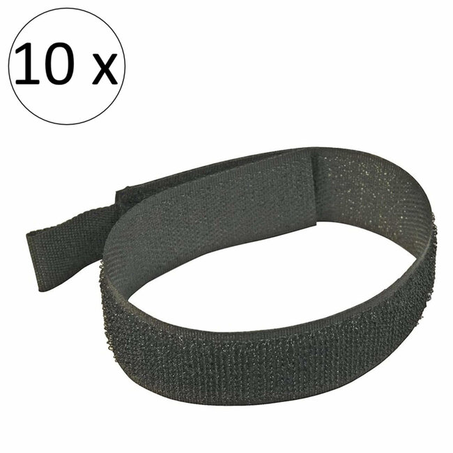 Fixman Kabelbinders met klittenband - nylon - herbruikbaar - 30 cm - zwart - 10 stuks - voor kabels, touwen en slangen