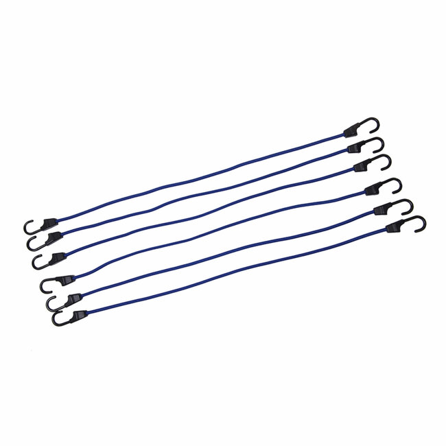 Silverline Set elastische spanbanden met haken - 8 mm dik - 900 mm lang - 6 stuks - blauw