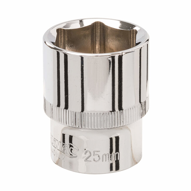 Silverline Zeskantdop 1/2 inch metrisch - chroom-vanadiumstaal - roestbestendig - 25 mm - zilver - voor moeren en bouten