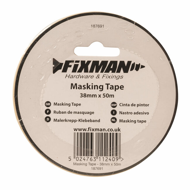 Fixman Afplaktape - synthetisch rubber kleefmiddel - schoon te verwijderen, schrijfbaar - 38 mm x 50 m - voor schilderwerk