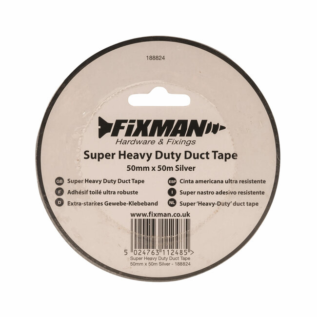 Fixman Ducttape - polyethyleen gecoat gaas - waterbestendig en flexibel - 50 mm x 50 meter - zilver - voor reparaties