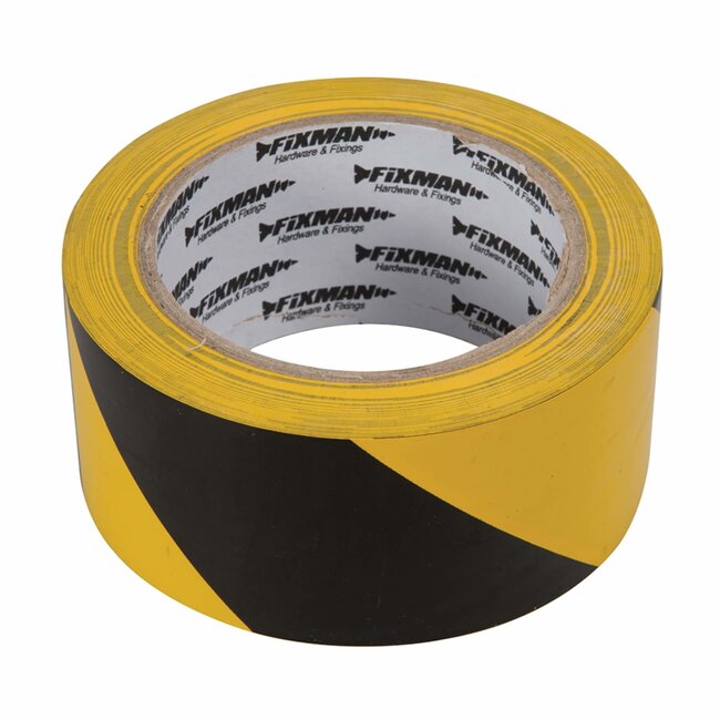 Fixman Markeringstape PVC met rubberlijm - 50 mm x 33 m - zwart-geel - slijt- en vochtvast - vloer- en gevarenmarkering