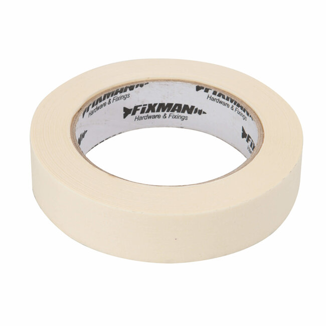 Fixman Afplaktape schilderstape - synthetisch rubber kleeflaag - 25 mm x 50 m - beige - geen kleefresten - voor schilderwerk