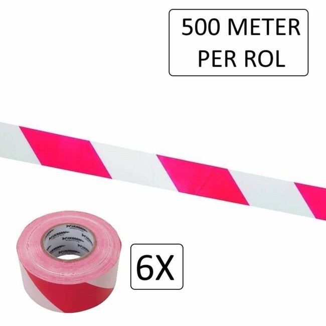 Fixman Robuust afzetlint - rood/wit - 70 mm x 500 m - 6 stuks