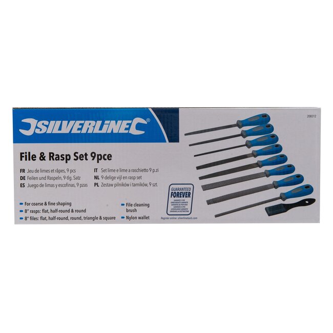Silverline vijl- en raspenset - staal - plat, rond, half rond - 20 cm - staalkleurig - 9-delig - voor hout en metaal - voor slijpen