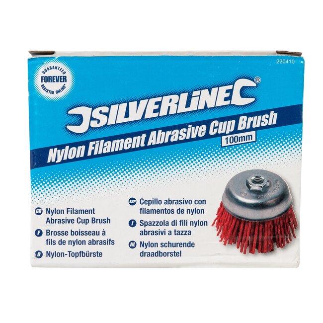 Silverline Schuurkomborstel nylon met siliciumcarbide - grof - Ø 100 mm - M14 - haren 30 mm - vonkvrij - ontbramen metaal en hout