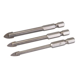 Silverline tegel- en glasborenset - wolfraamcarbide speerpunt - 5, 6 en 8 mm - 6,35 mm zeskant - 3-delig - tegels, glas, spiegels