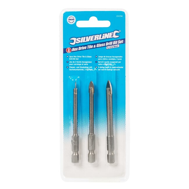 Silverline Tegel- en glassnijder set - zeskant aansluiting - 5, 6 en 8 mm - 3-delig
