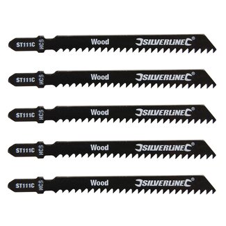 Silverline decoupeerzaagbladen - koolstofstaal - gehoekte tanden, bajonet - 75 mm - gecoat - 5 stuks - snelle rechte sneden in hout