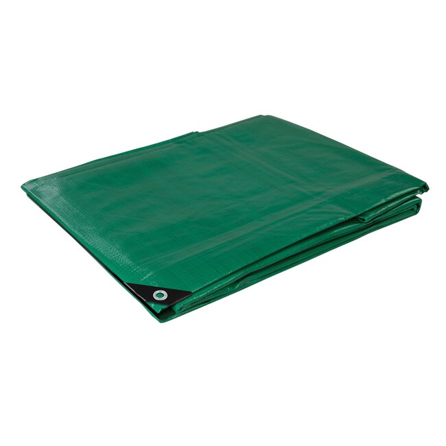 Silverline Dekzeil extra sterk - polyethyleen 140 g/m2 - waterdicht, scheurvast, UV-bestendig - 3 x 4 meter - groen - aanhanger