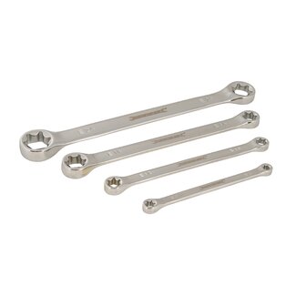 Silverline E-Torx ringsleutelset - chroom-vanadiumstaal - E6 t/m E24 - zilver - 4-delig - hoog koppel - voor Torx