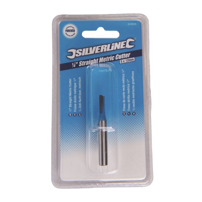 Silverline rechte groeffrees - hardmetaal en gehard staal - groeven en randen frezen - 5 x 12 mm - zilvergrijs - voor bovenfrees