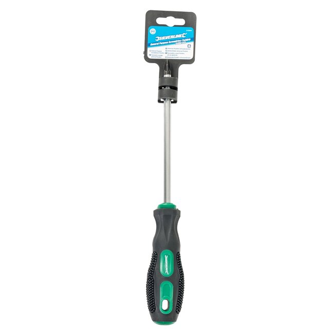 Silverline Schroevendraaier kruiskop Pozidriv PZ3 - 150 mm - chroom-vanadiumstaal - magnetische punt - voor bouw en installatie