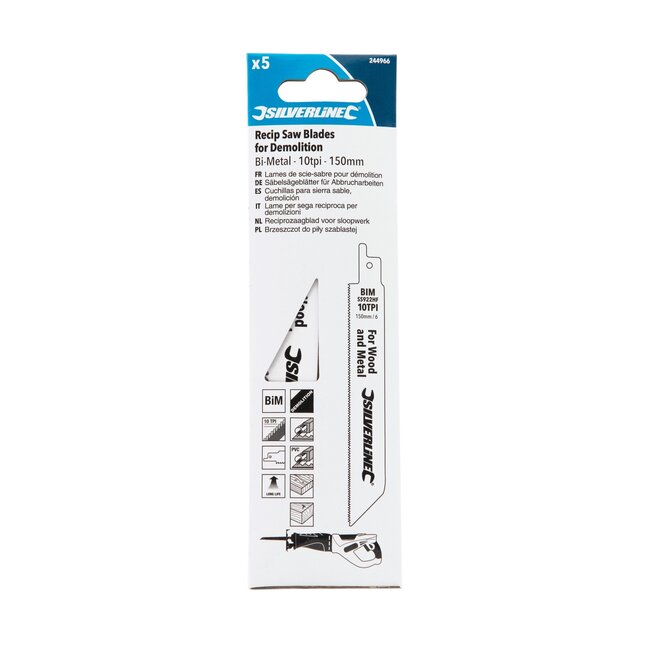 Silverline Reciprozaagbladen - Bimetaal - 10 TPI - 150 mm - 5 stuks
