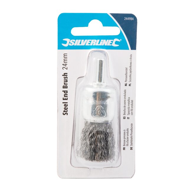 Silverline penseelborstel voor boormachine - staaldraad - ontroesten en ontbramen - 24 mm, 6 mm schacht - grijs - metaal en steen