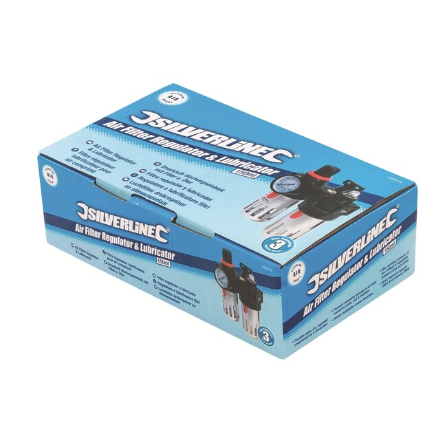 Silverline Perslucht filter-regelaar-smeerder - aluminium - G1/4 binnendraad - 150 ml - grijs - voor compressor en luchtgereedschap