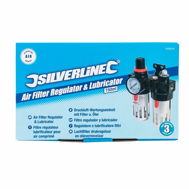 Silverline Perslucht filter-regelaar-smeerder - aluminium - G1/4 binnendraad - 150 ml - grijs - voor compressor en luchtgereedschap
