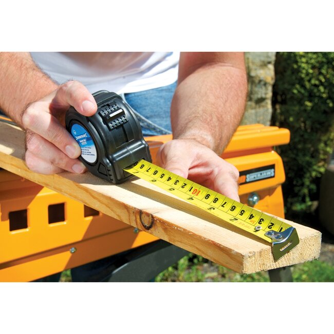 Silverline rolmaat meetlint - staal en rubber - schokbestendige behuizing, riemclip, klasse II - 5 m x 25 mm - zwart - klussen