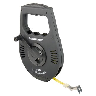 Silverline Landmeter - Meetlint met oprolmechanisme - 50 meter - Ergonomisch - Roestvrij staal